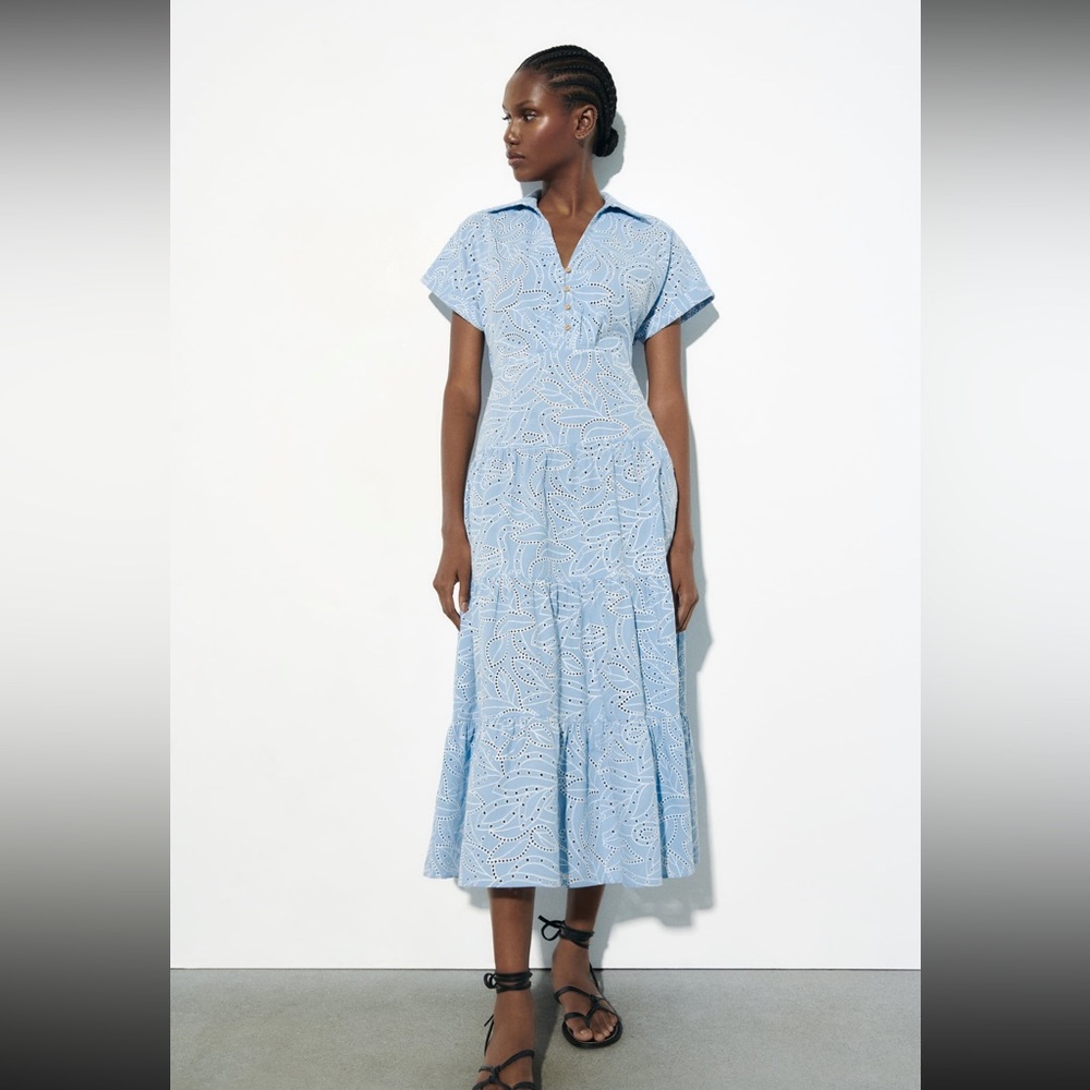 NWT Zara Eyelet Embroidered Shirt Dress S